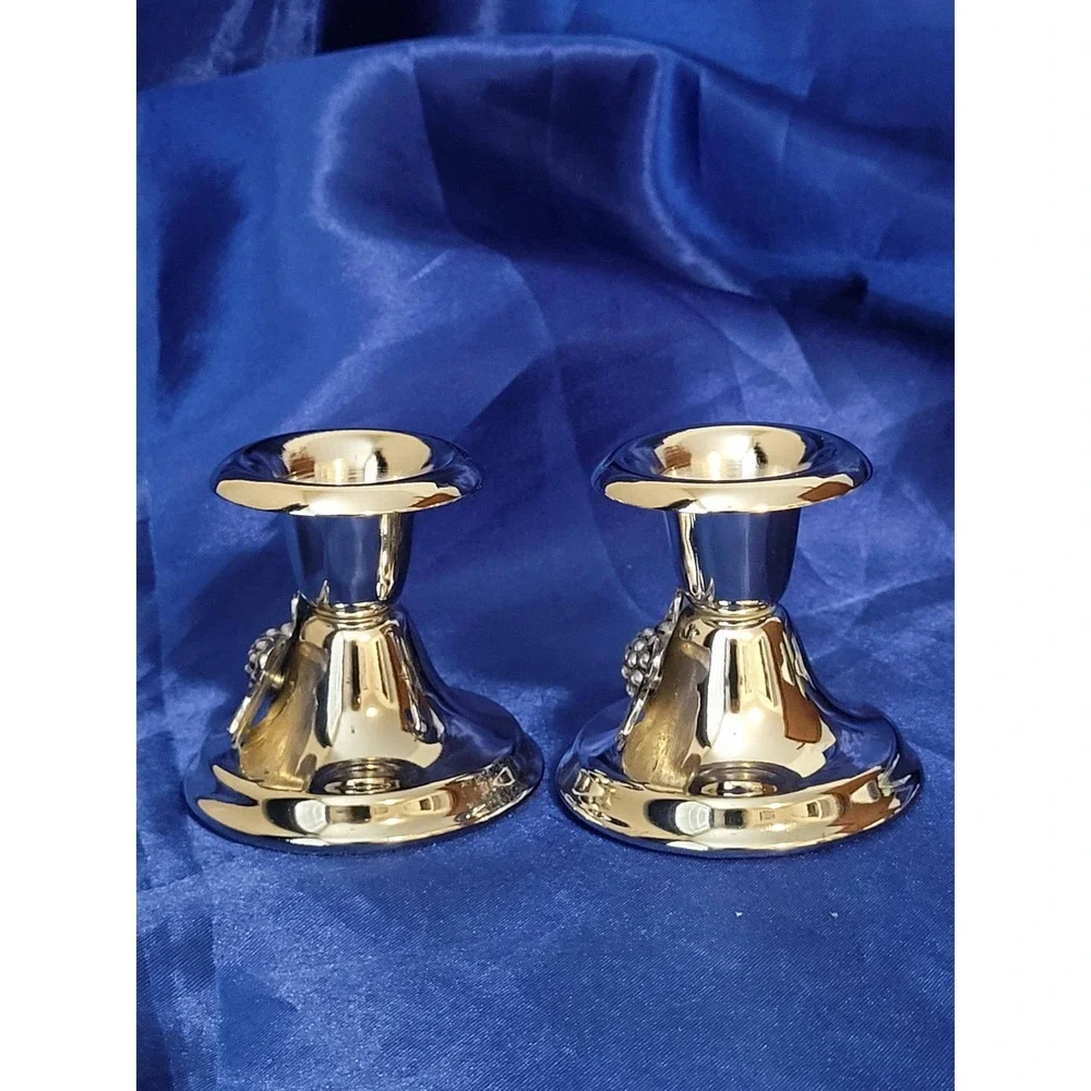 Silverplated Metal Candlestick Holders Grape Leaf Oval Tray Studio Silversmiths